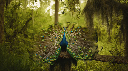 Obraz premium a peacock in a forest location