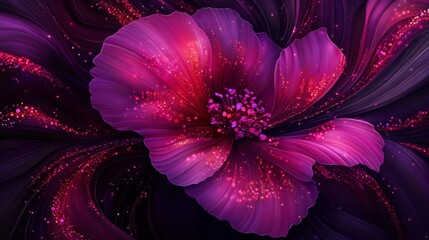 Glowing Purple Flower Abstract Floral Art Dark Background Pink Glitter