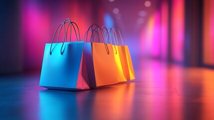 Explore vibrant shopping experiences with colorful bags in modern retail environments