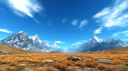 Majestic Mountain Range Autumn Meadow Scenic Landscape