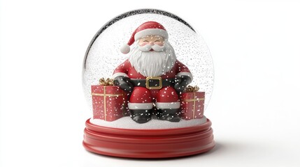 christmas snow globe, Santa Claus, gifts flat design front view North Pole theme 3D render 
