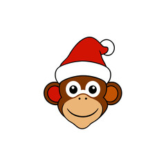 Christmas Chimpanzee Head with Santa Claus Hat Clipart in white background