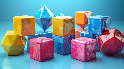 Colorful geometric shapes create a vibrant display for creative play and learning