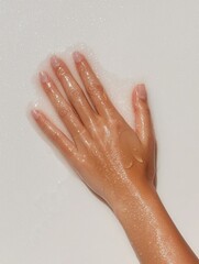 Fototapeta premium Close-up of Hand with Cleaning Product on Surface