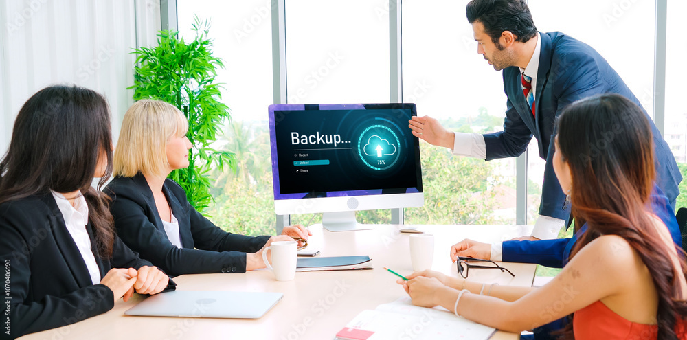 Poster backup storage data internet technology business concept. database storage cloud technology file dat
