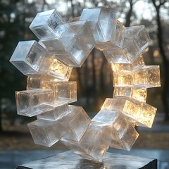 Artistic sculpture illuminates nature with unique transparent blocks in a circular design