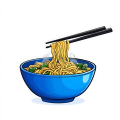 Cartoon Illustration of a Bowl of Ramen Noodles