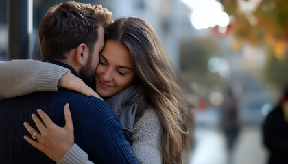 Fototapeta premium A couple embracing tightly. Generative AI.