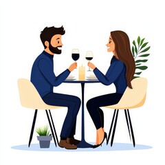 Romantic Candlelit Dinner for Two in 2D Illustration