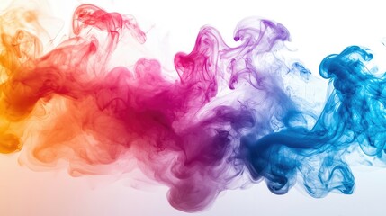 Abstract colorful smoke swirls on a white background.