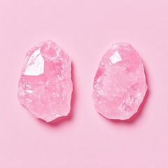 Two pink crystal stones on a pink background.