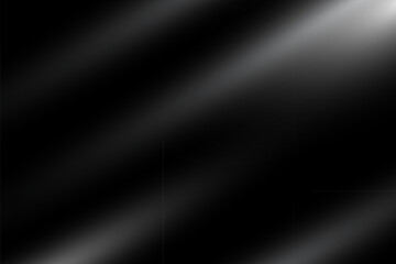 Light rays and shadows black background. Sun rays glares on gray wall. Abstract blurred dark shadows. Black silk cloth. Modern elegant vector backdrop for product display presentation.