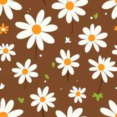 Fototapeta premium Simple Vector Graphic of Daisies on Brown Background