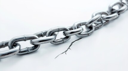 Obraz premium Strong metal chain with weak link on white background