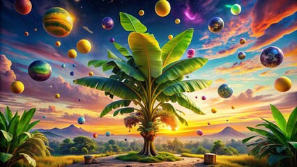 Abstract art photography captures a surreal banana tree landscape.