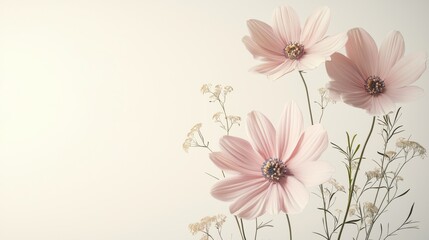 Simple pastel flowers on a soft white background create a sweet and cheerful tone ideal for girly and cute themes with ample text area