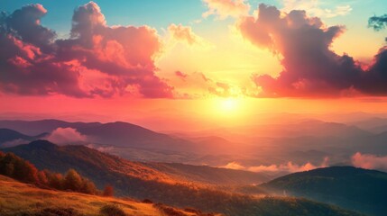 Vibrant landscape with dramatic sky , nature, clouds, sunlight, horizon, outdoors, environment, picturesque