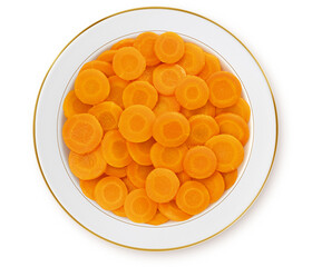 prato com rodelas de cenoura cozida visto de cima isolado em fundo transparente