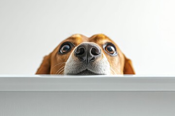A dog's nose peeking over a counter.