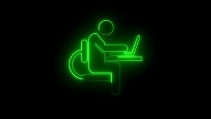 Neon man, Digital Office Worker man Icon – Neon Design for Remote Work, Office Setup, and Virtual Workspaces. black background.