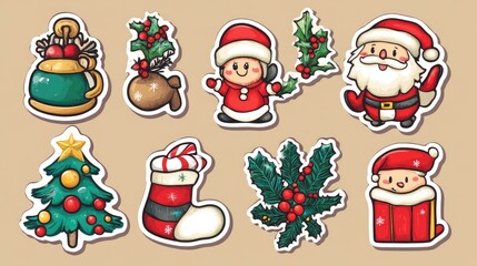 Design for sticker christmas illustration, Collection of Christmas