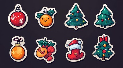 Fototapeta premium Design for sticker christmas illustration, Collection of Christmas