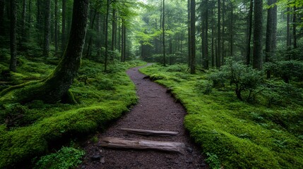 Fototapeta premium Romantic Hiking Trail Through a Forest | Scenic Nature Walk, Peaceful Wilderness, Couples Adventure, Serene Forest Path, Outdoor Escape