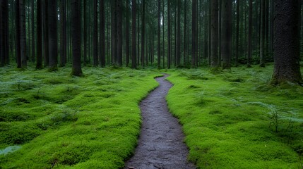 Fototapeta premium Romantic Hiking Trail Through a Forest | Scenic Nature Walk, Peaceful Wilderness, Couples Adventure, Serene Forest Path, Outdoor Escape