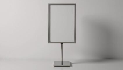 Realistic floor display mock-up for adjustable blank sign stand on an illustration of pedestal and board