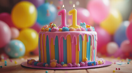 Colorful birthday cake celebrating an 11th birthday