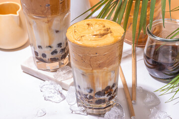 Boba tapioca pearls dalgona coffee