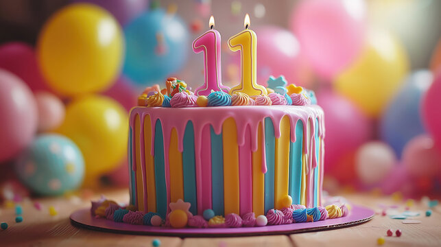 Colorful birthday cake celebrating an 11th birthday