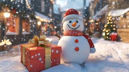 snowman and gifts flat design front view North Pole theme 3D render --ar 16:9 --v 6.1 Job ID: 11a83465-d3cc-430a-99ae-9e902647e4ce