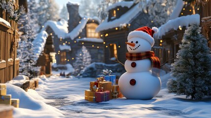 Obraz premium snowman and gifts flat design front view North Pole theme 3D render --ar 16:9 --v 6.1 Job ID: 523b76e1-ad53-4d03-a300-26aacf3548e5