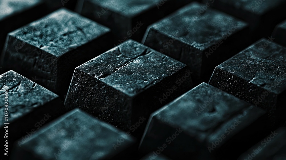 Poster abstract pattern of dark grey textured cubes.