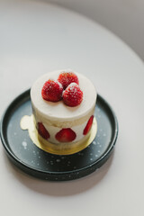 Strawberry cake, strawberry shortcake in the cafe.