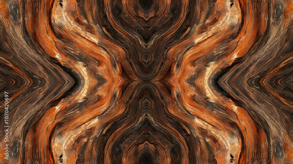 Poster abstract pattern with brown and orange swirling lines creating an x-shaped design.