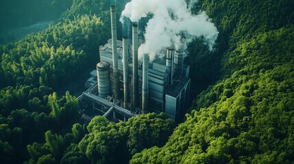 Green power plant with trees harnessed eco-friendly energy for sustainable development, reducing our carbon footprint and promoting environmental protection