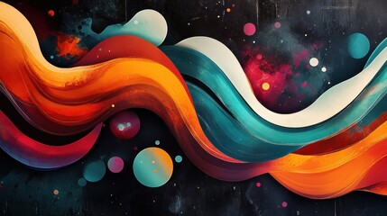 Bright colors and a retro vibe with a groovy, wavy design that resembles a loud background