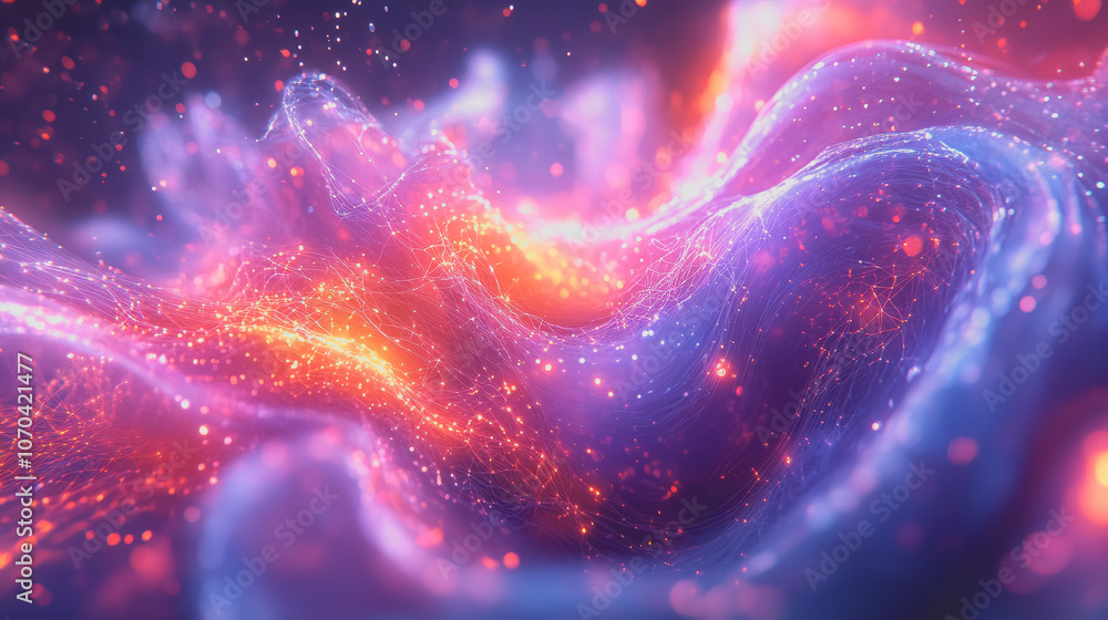Poster discover a vibrant abstract digital wave background, featuring fluid shapes and luminous colors that
