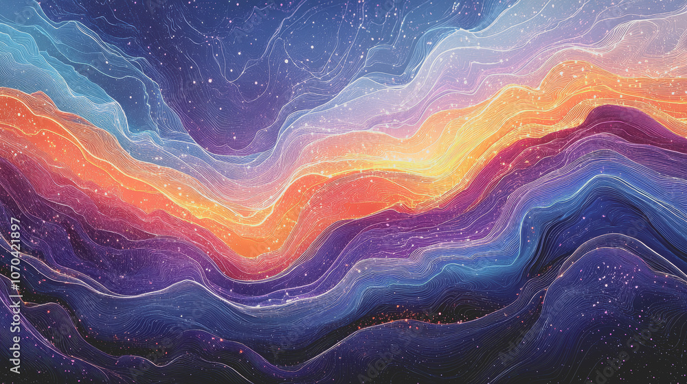 Poster this vibrant abstract digital background art features flowing waves of color, blending hues harmonio