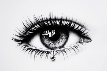 A beautifully detailed drawing of an eye with intricate eyelashes and a single tear, conveying deep emotion and artistry.