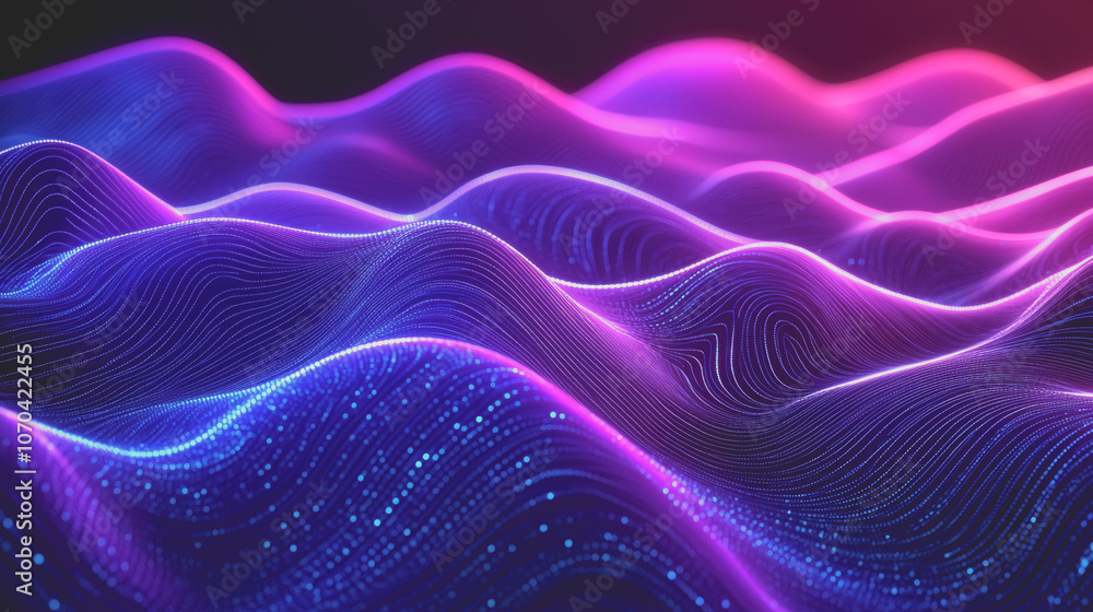 Poster A vibrant abstract digital background featuring flowing waves of light in dynamic colors, ideal for technology themes and creative projects.