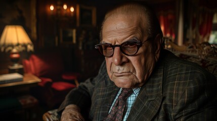 Obraz premium Professional man in glasses dressed in a sharp suit, exuding confidence and style