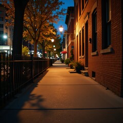 Obraz premium A captivating evening stroll through a charming neighborhood street at night