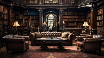 Grandiose Study Room with Classic Furniture and Rich, Warm Ambiance
