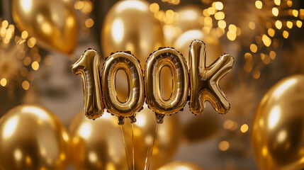 100k Number Balloons with Colorful Confetti Background.