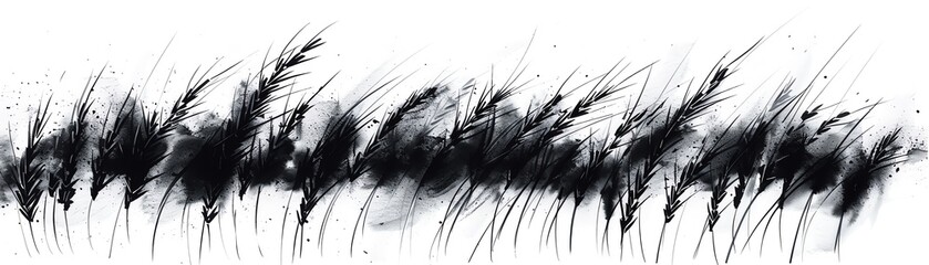 A rice plant drawing, farming element, ink sketch, monochrome, isolated on white background