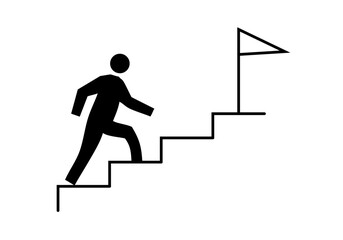 Icono negro de persona subiendo escaleras hacia objetivo © Gabrieuskal