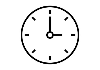 Icono negro de reloj analógico en fondo blanco